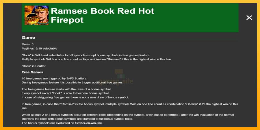 Ramses Book Red Hot Firepot gaming machine for money, picture 1