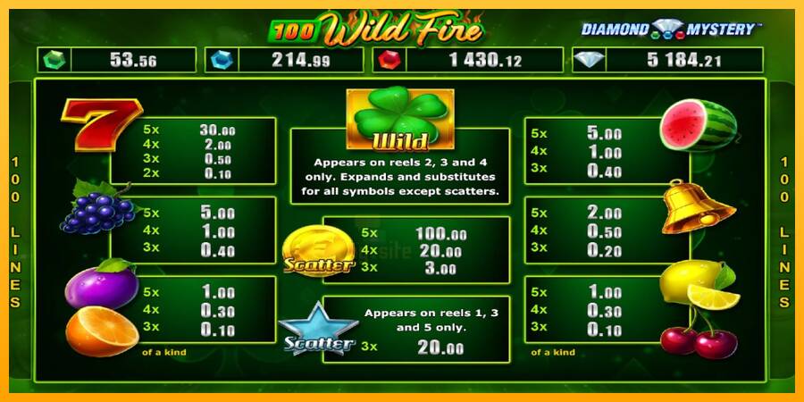 Diamond Mystery 100 Wild Fire gaming machine for money, picture 4