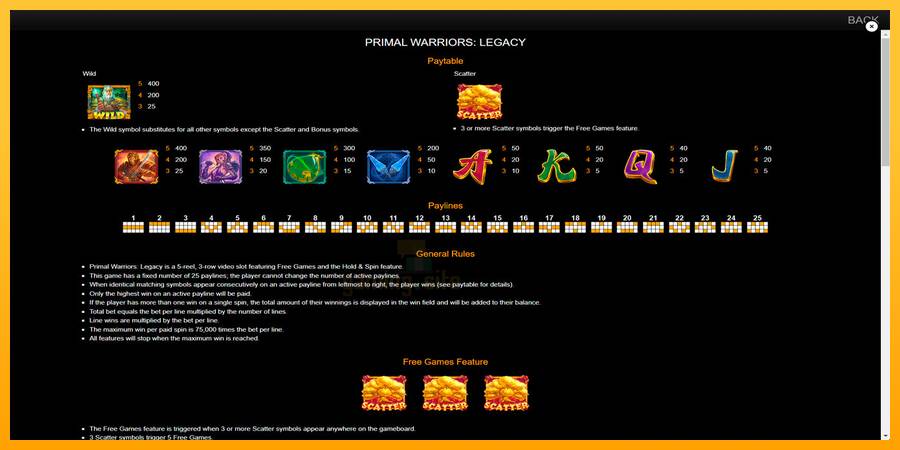 Primal Warriors: Legacy gaming machine for money, picture 7