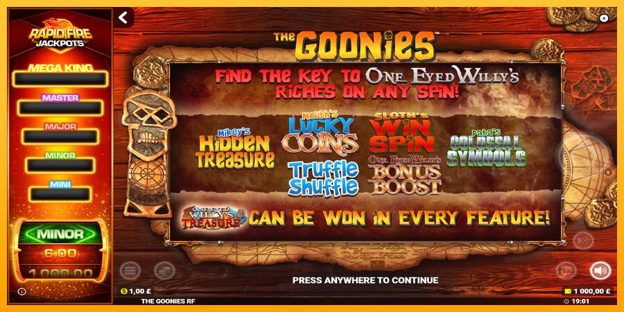 The Goonies Deluxe Rapid Fire Jackpots gaming machine for money, picture 1