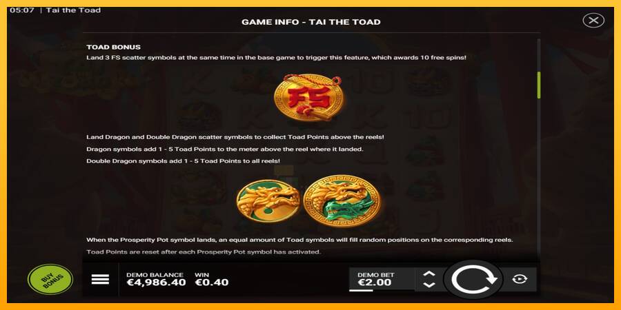 Tai the Toad gaming machine for money, picture 4