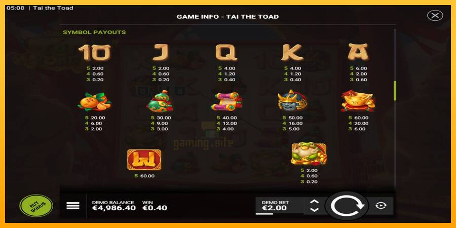 Tai the Toad gaming machine for money, picture 5