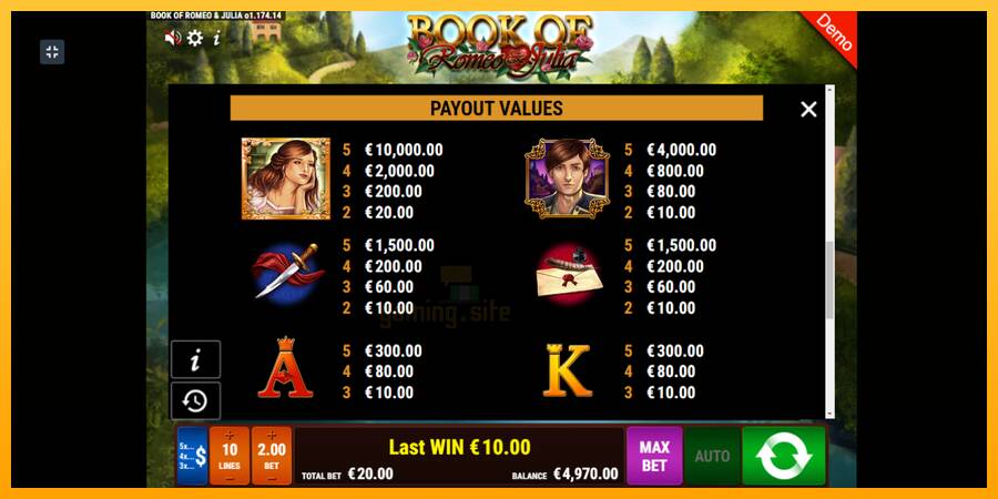 Book of Romeo and Julia gaming machine for money, picture 6