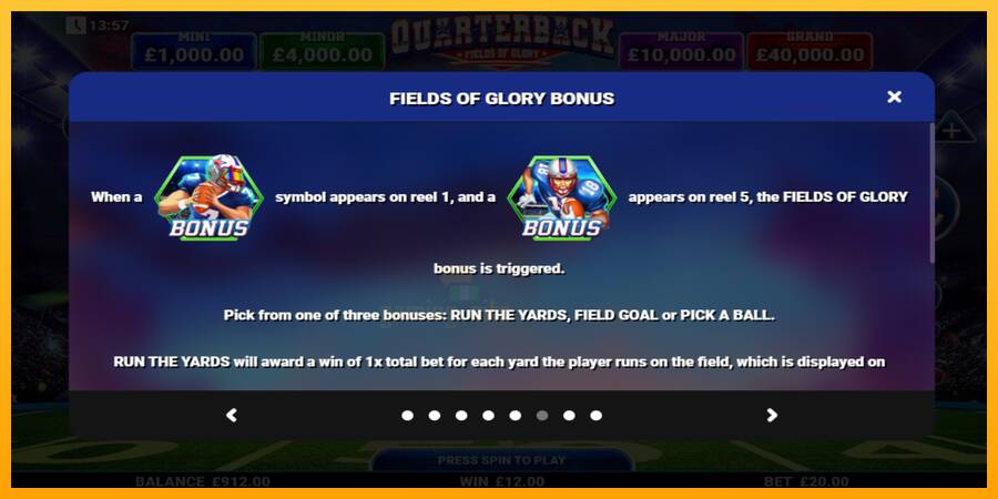 Quarterback Fields of Glory gaming machine for money, picture 7