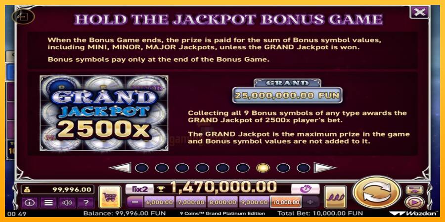 9 Coins Grand Platinum Edition Score The Jackpot gaming machine for money, picture 6