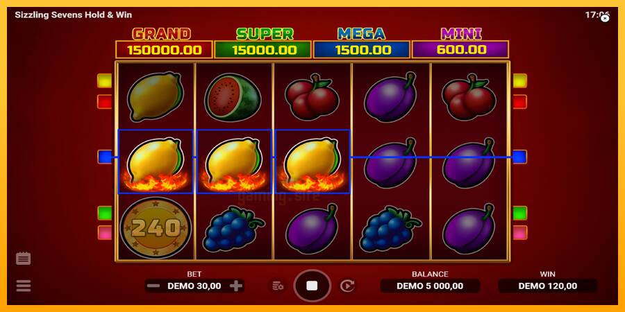 Sizzling Sevens Hold & Win gaming machine for money, picture 3