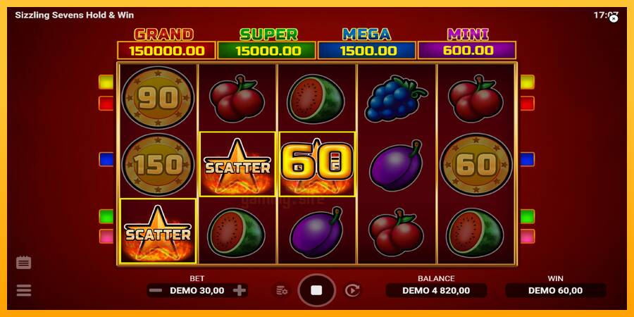 Sizzling Sevens Hold & Win gaming machine for money, picture 4