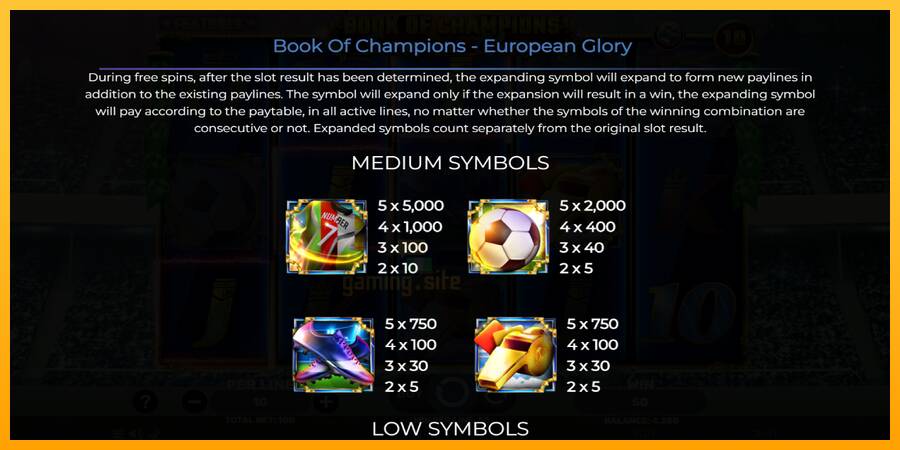 Book of Champions - European Glory gaming machine for money, picture 5