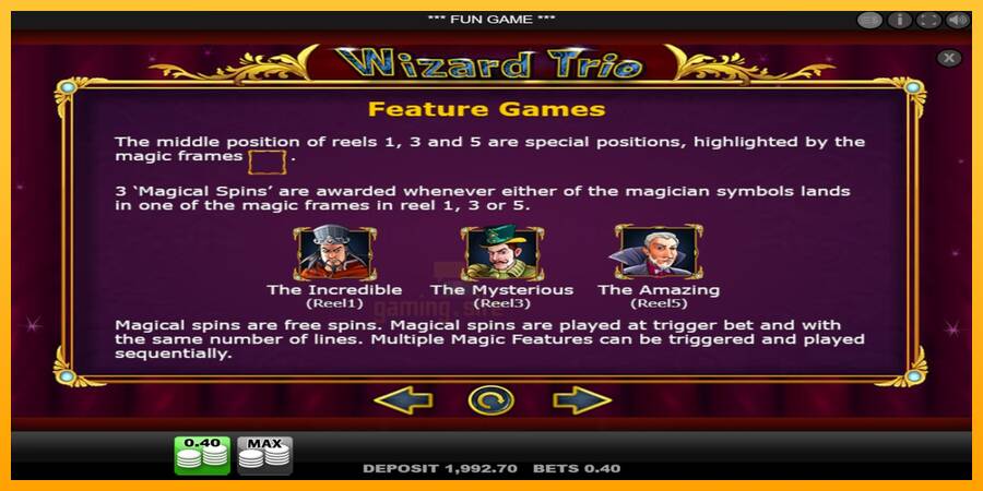 Wizard Trio gaming machine for money, picture 4