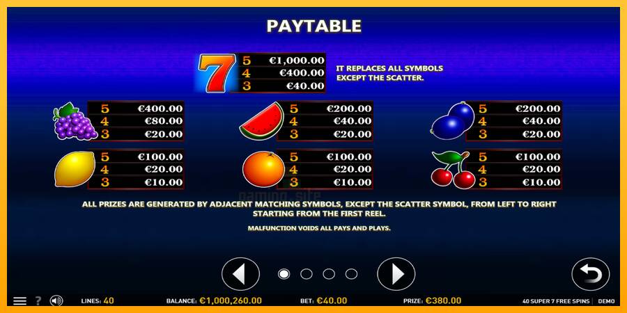 40 Super 7 Free Spins gaming machine for money, picture 5