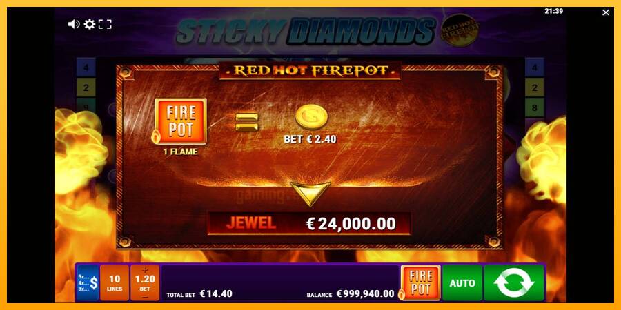 Sticky Diamonds Red Hot Firepot gaming machine for money, picture 4