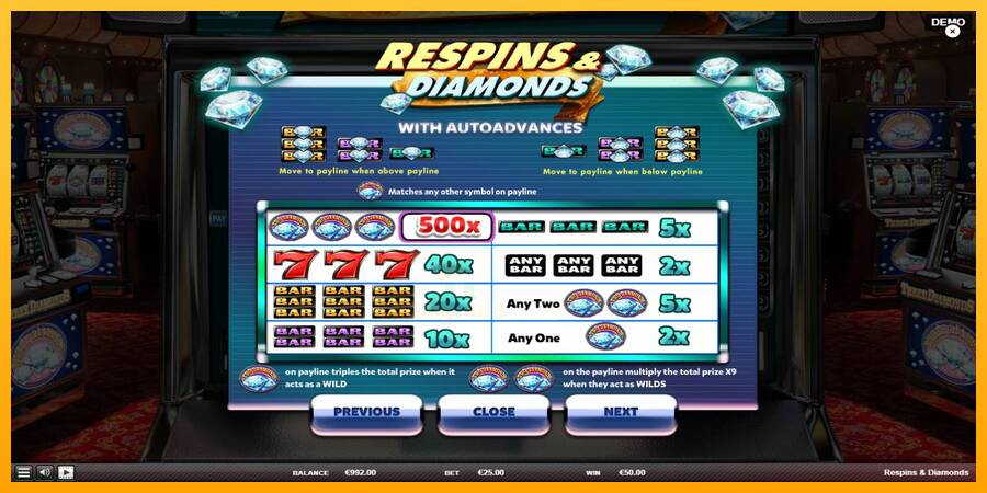 Respins Diamonds gaming machine for money, picture 5